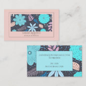 Weiße Hand gezeichnet Blumenrosa Türkis Doula Visitenkarte (Vorne/Hinten)