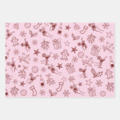 Weiße Hand gezeichnete Weihnachtsdoodles Muster Geschenkpapier Set (Vorderseite)