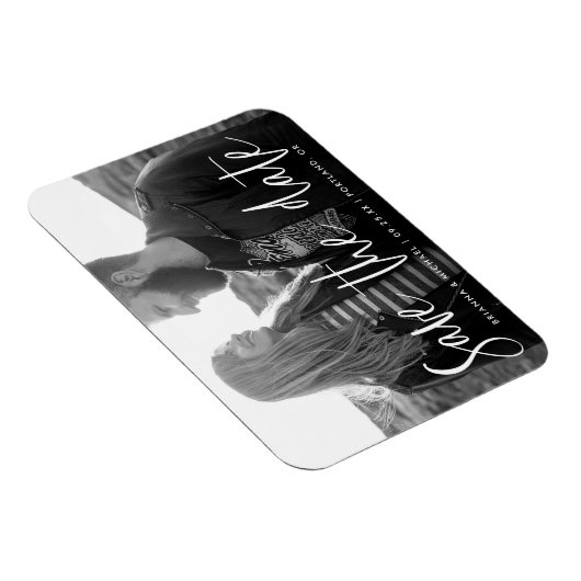 Weiße handgeschriebene Script-Fotos Save the Date Magnet (Rechte Seite)