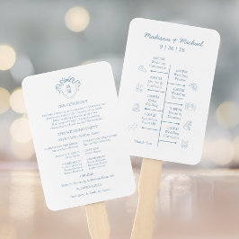 Weiße handgezeichnete blaue Hochzeitungs-Detailkar Fächer