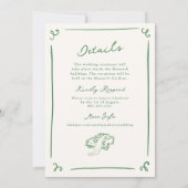 Weiße handgezeichnete Hochzeit + Details Einladung (Rückseite)