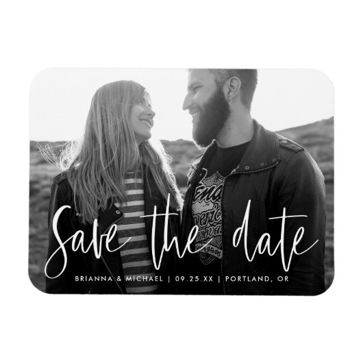 Weiße Handschrift-Foto-Save-the-Date-Karte Magnet (Horizontal)