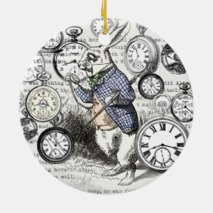 Weiße Hasen Alice im Wunderland Uhren Keramikornament