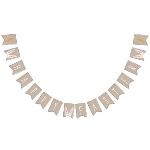 Weiße Hasenohren und Karotten Frohe Ostern Beige Wimpelkette
