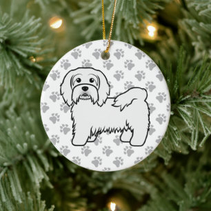Weiße Havanese süße Cartoon-Hund-Illustration Keramik Ornament