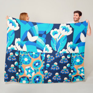 WEIßE HAWAI-BLAUE BLUMEN KÜHNE FLORALE PATCHWORK FLEECEDECKE