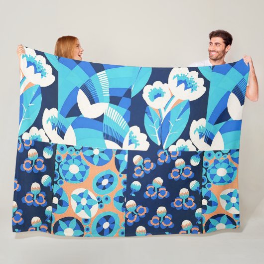 WEIßE HAWAI-BLAUE BLUMEN KÜHNE FLORALE PATCHWORK FLEECEDECKE (Beispiel)