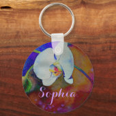 Weiße Hawaiianische Orchideenfarbe Schlüsselanhänger (Vorderseite)