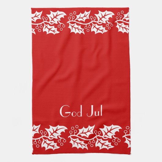 Weiße Heilige in rot - Gott Jul Geschirrtuch (Vertikal)