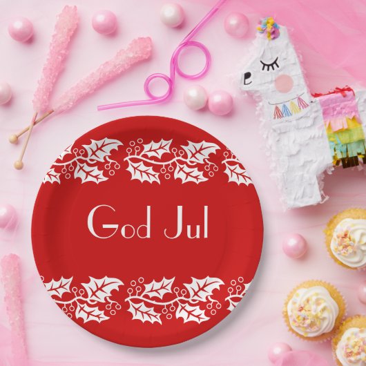 Weiße Heilige in rot - Gott Jul Pappteller (Party)