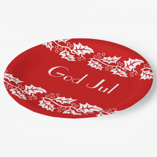 Weiße Heilige in rot - Gott Jul Pappteller (Schrägansicht)