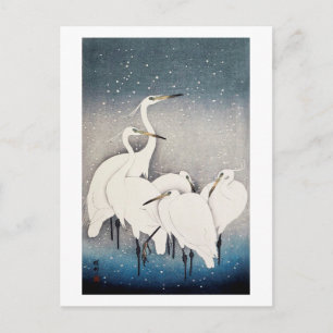 Weiße Helden im Schnee, Ohara Koson, Holzschnitt Postkarte