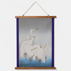 Weiße Helden im Schnee, Ohara Koson, Holzschnitt Wandteppich Mit Holzrahmen