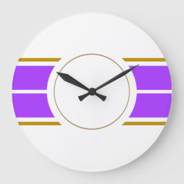 Weiße, helle, Lila Racing Streifen auf weißem Grun Große Wanduhr