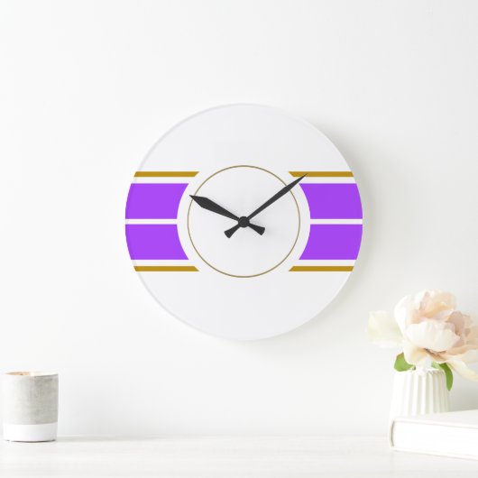 Weiße, helle, Lila Racing Streifen auf weißem Grun Große Wanduhr (Zuhause)