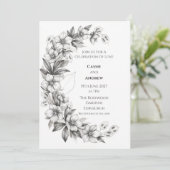 Weiße Hellebore Lunaria Line Art Hochzeitseinladun Einladung (Stehend Vorderseite)