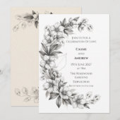 Weiße Hellebore Lunaria Line Art Hochzeitseinladun Einladung (Vorne/Hinten)