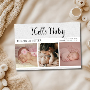 Weiße Hello Baby Drei Fotos Baby Dankeschön Karte