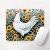 Weiße Henne und Sonnenblumen Mousepad (Mit Mouse)