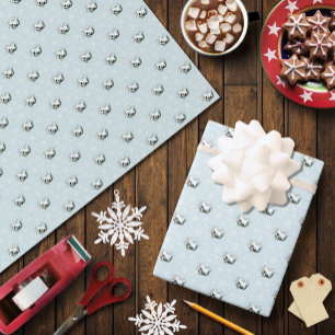 Weiße Hermelin Blaue Weihnachts-Schneeflocken Geschenkpapier