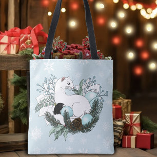 Weiße Hermelin Blaue Weihnachts-Schneeflocken  Tasche