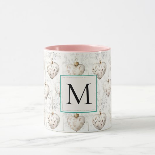 Weiße Herz-Ornamente mit Monogramm Chic Tasse (Zentrum)