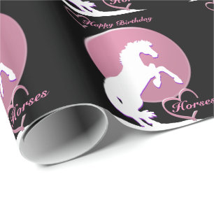 Weiße Herz-Pferde V (Rosa) Geschenkpapier