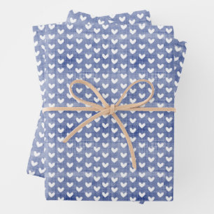 Weiße Herzen auf dunkelblauen Linen Geschenkpapier Set