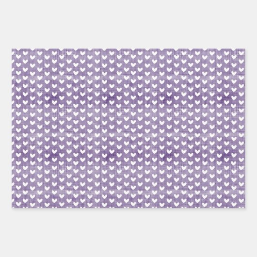 Weiße Herzen auf dunklen Lila Leinen Geschenkpapier Set (Vorderseite 2)