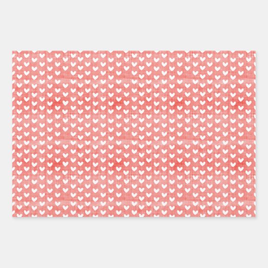 Weiße Herzen auf hellen roten Linen Geschenkpapier Set (Vorderseite 3)