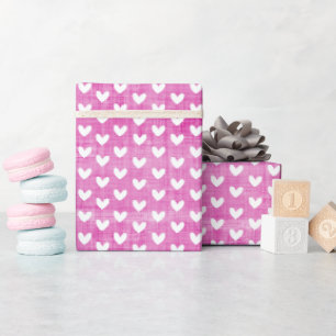 Weiße Herzen auf Magenta Pink Linen Geschenkpapier