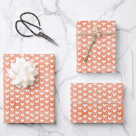 Weiße Herzen auf Mandarine Linen Geschenkpapier Set