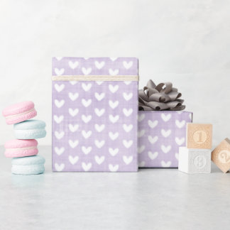 Weiße Herzen auf Pastel Lila Linen Geschenkpapier