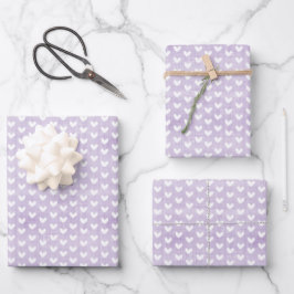 Weiße Herzen auf Pastel Lila Linen Geschenkpapier Set