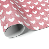 Weiße Herzen auf roten Linen Geschenkpapier (Rolleneckpunkt)