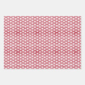 Weiße Herzen auf roten Linen Geschenkpapier Set (Vorderseite)