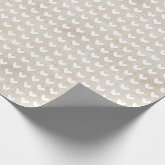 Weiße Herzen auf Tan Linen Geschenkpapier (Ecke)