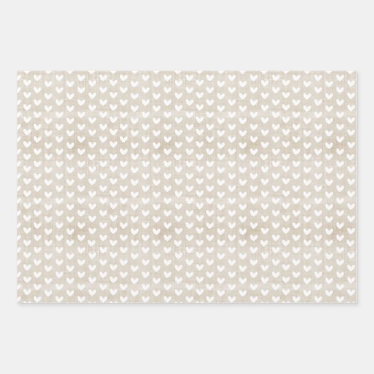 Weiße Herzen auf Tan Linen Geschenkpapier Set (Vorderseite 3)