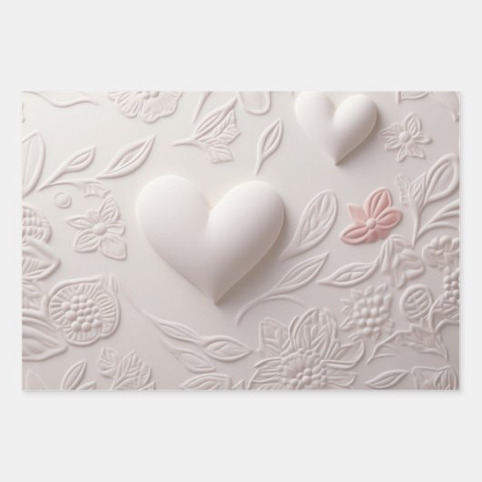 Weiße Herzen (Embossed Look) Geschenkpapier Set (Vorderseite 2)