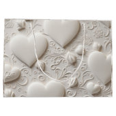 Weiße Herzen (Embossed Look) Große Geschenktüte (Rückseite)