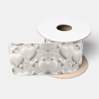Weiße Herzen (Embossed Look) Satinband