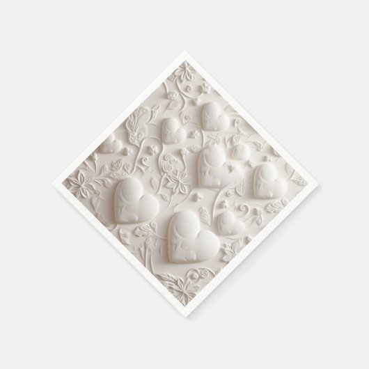 Weiße Herzen (Embossed Look) Serviette (Ecke)