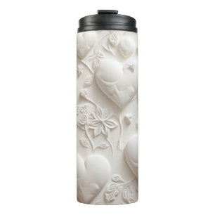 Weiße Herzen (Embossed Look) Thermosbecher