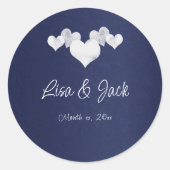 Weiße Herzen über das Elegant der Marine Runder Aufkleber (Vorderseite)