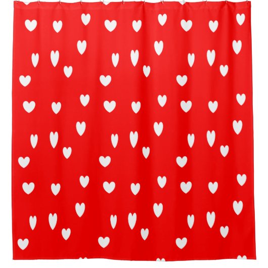 Weiße Herzmuster auf Rot Duschvorhang (Vorderseite)