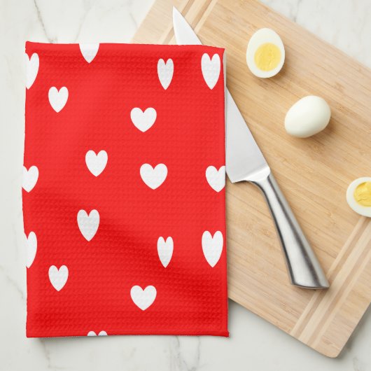 Weiße Herzmuster auf Rot Geschirrtuch (Viertel Falte)