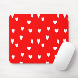Weiße Herzmuster auf Rot Mousepad