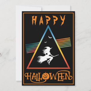 WEIßE HEXE AUF BESEN GLÜCKLICHES HALLOWEEN KOSTÜMP EINLADUNG