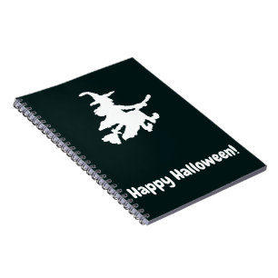 Weiße Hexe auf Schwarz - Frohes Halloween Notizblock
