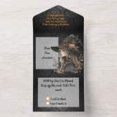 Weiße Hexe auf schwarzem Damast All In One Einladung (Innen Boden)